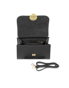 LE PARMENTIER - Bombo Croco Embossed Leather Top-Handle Satchel Bag w/Strap