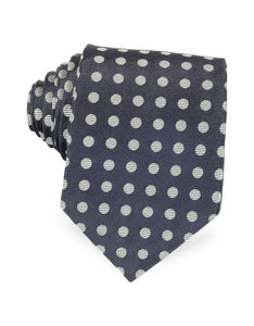 Dark Blue with Gray Large Woven Dots Men's Pure Silk Tie