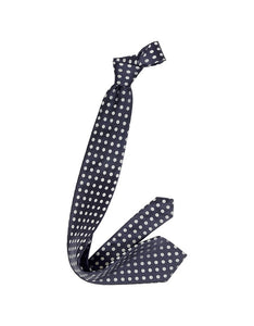 Dark Blue with Gray Large Woven Dots Men's Pure Silk Tie